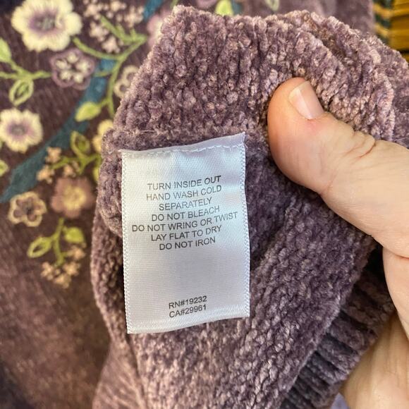 Vintage Alfred Dunner Purple Chenille Sweater Floral Embroidered Collared L - Picture 4 of 5